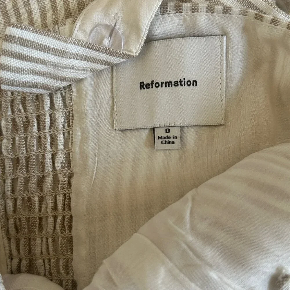 Reformation Balia Linen Midi Dress in Sandy Stripe | size 0 - Picture 8 of 10